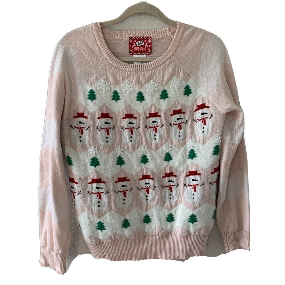 JEM Holiday Sweater Size Large Multicolor Frosty Christmas Tree Novelty Pullover